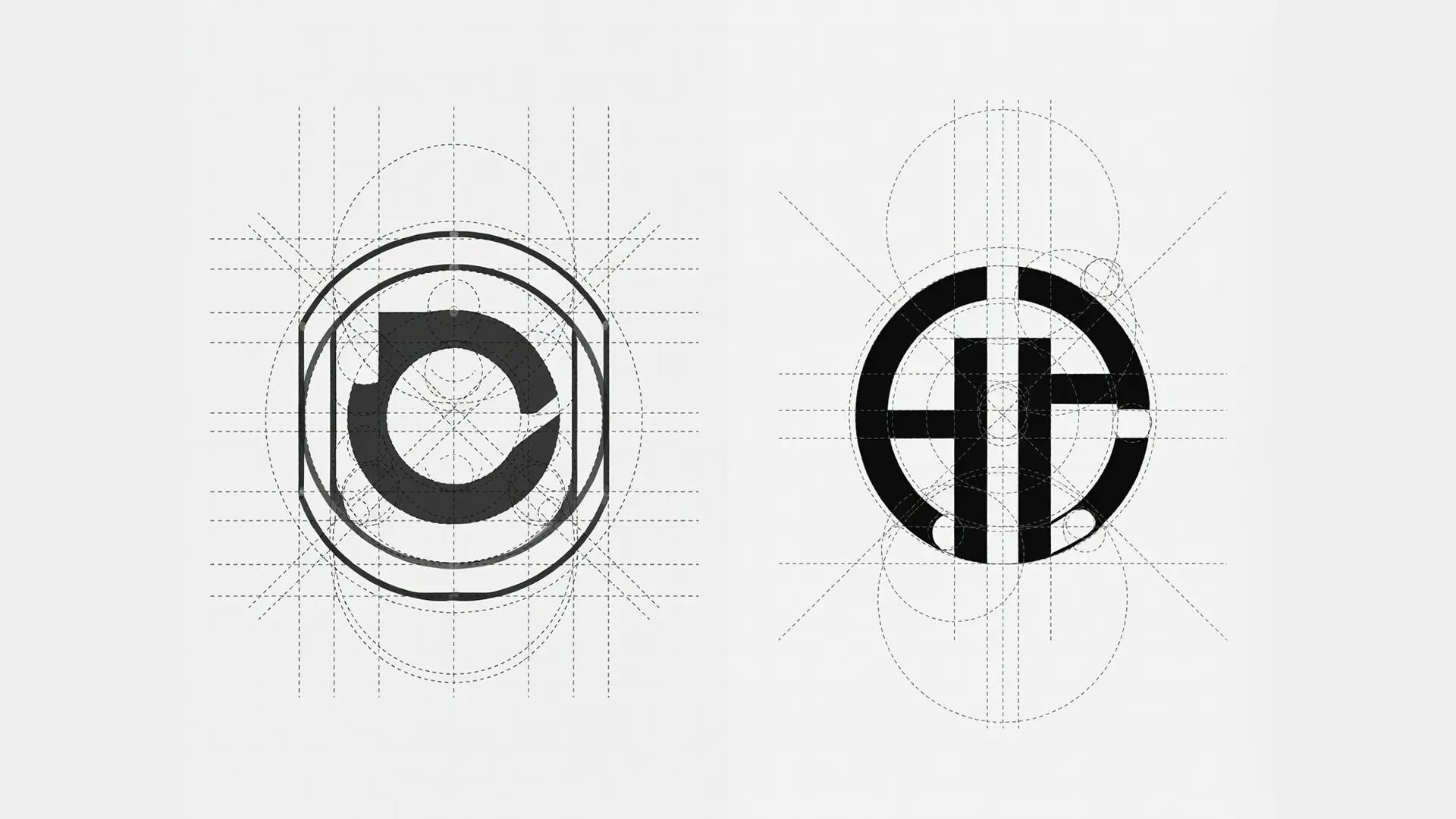 Golden ratio logo design process showing geometric construction for premium skincare brand.