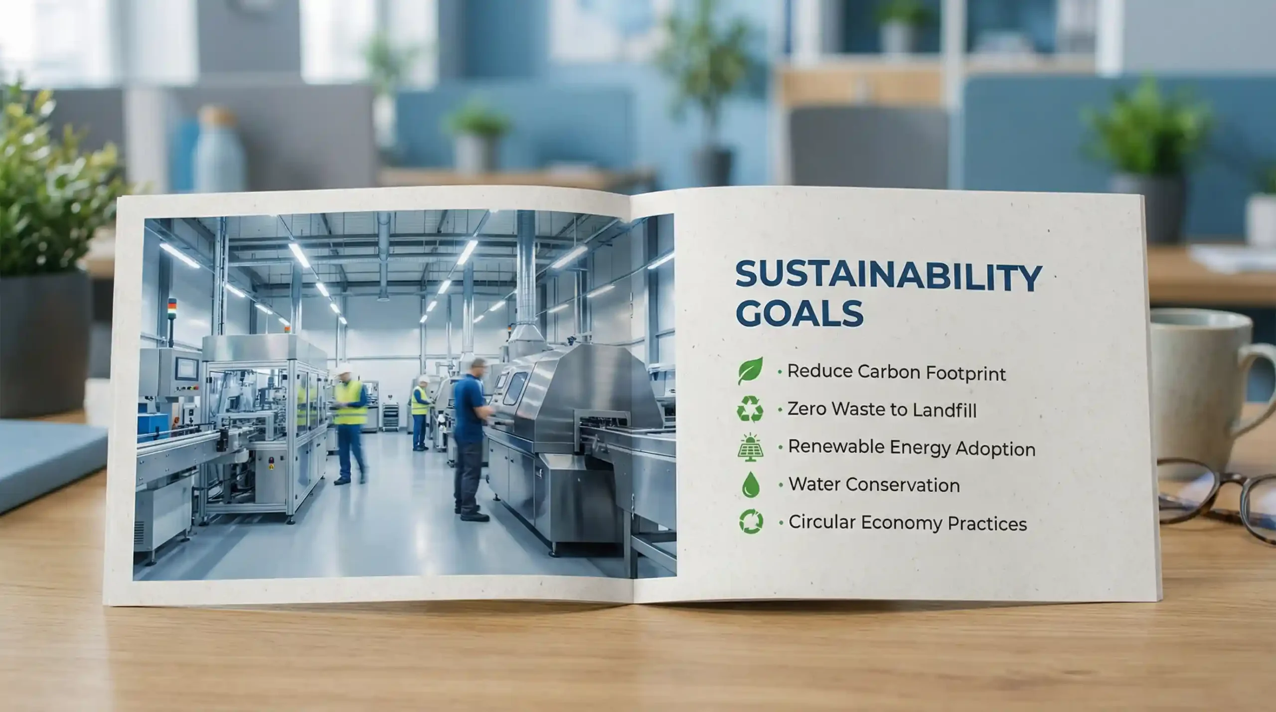 Modern company profile brochure design for a B2B textile manufacturer.