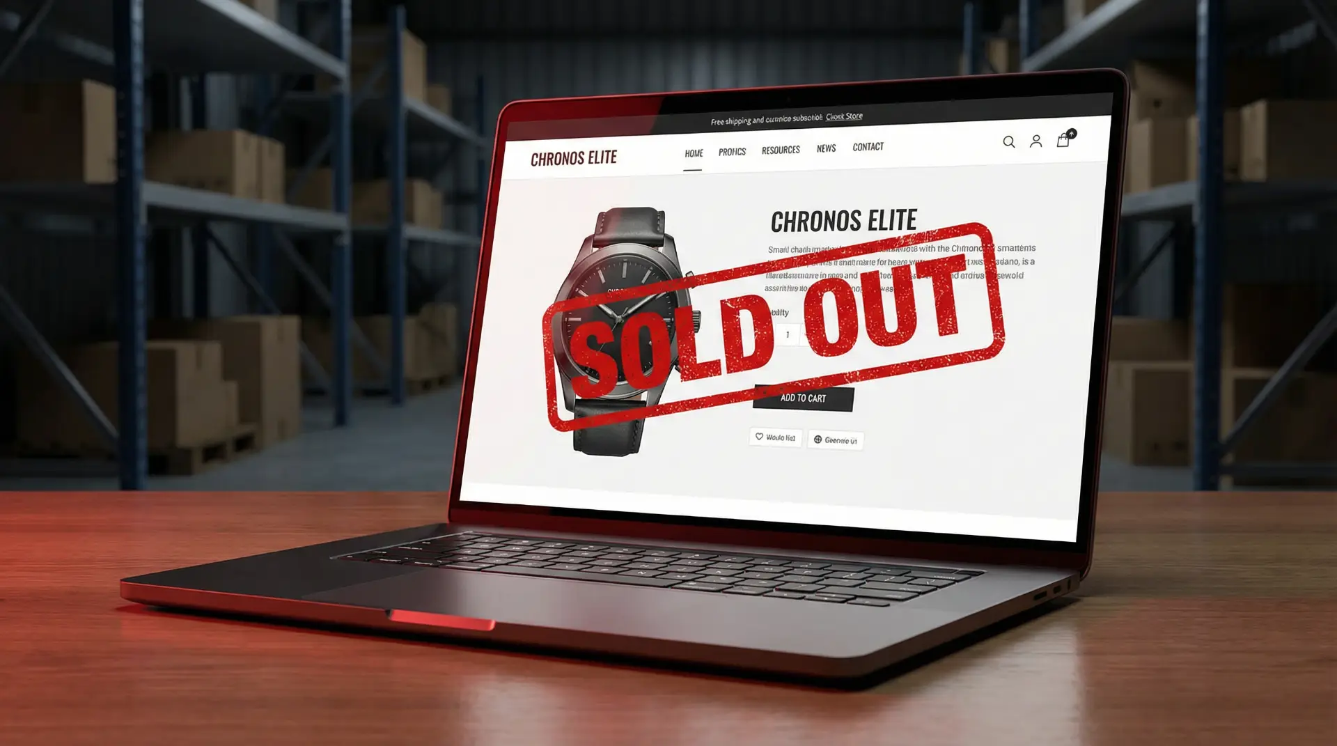 Ecommerce product page showing sold out status after successful marketing campaign.
