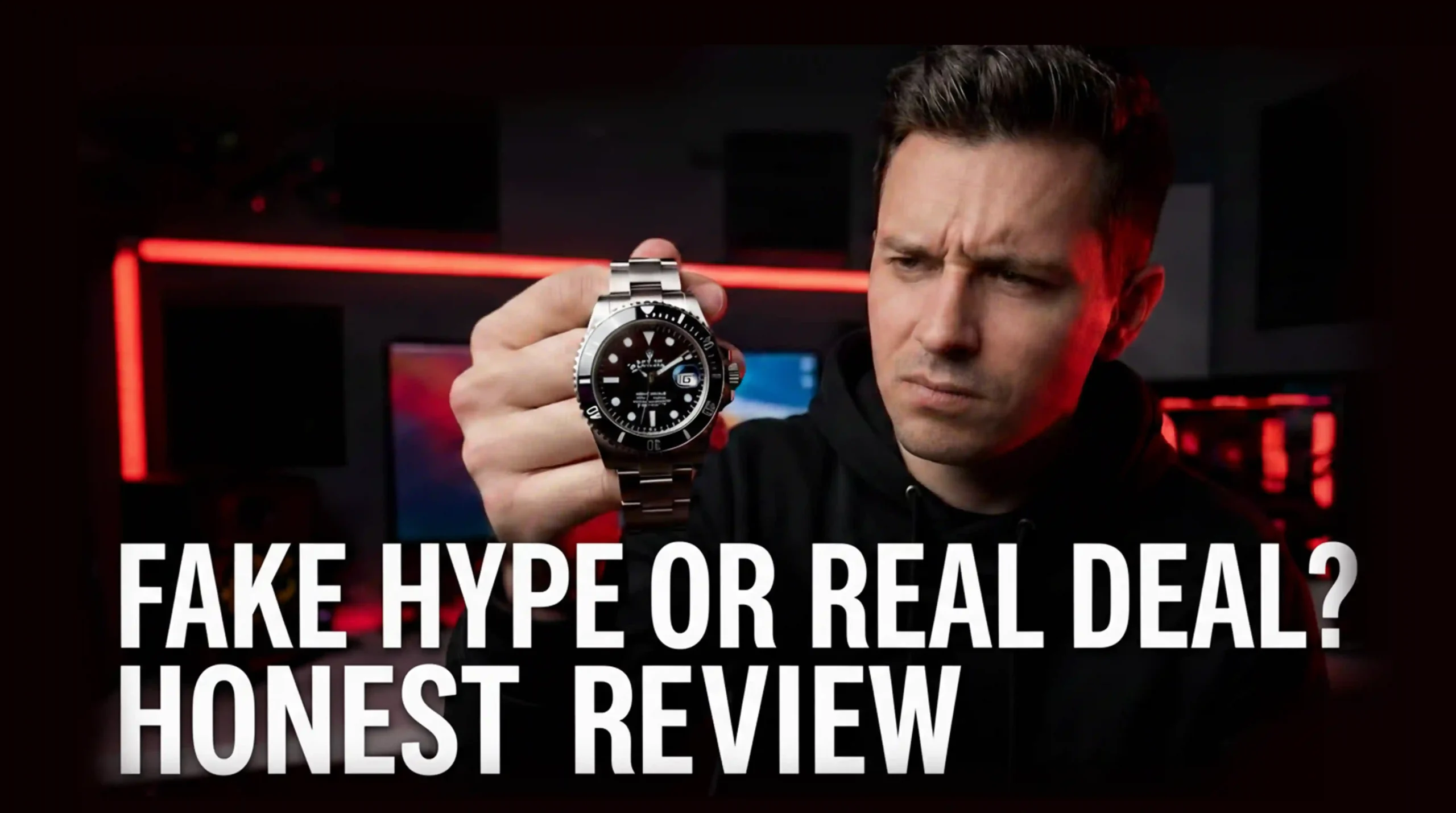 Tech influencer YouTube thumbnail for an honest smartwatch review campaign.
